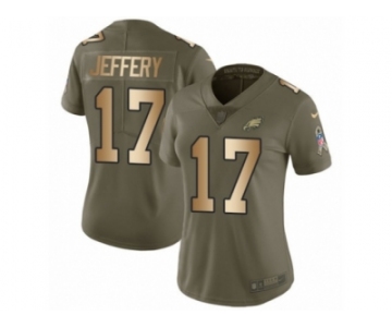 Women Nike Philadelphia Eagles #17 Alshon Jeffery Limited Olive Gold 2017 Salute to Service NFL Jersey