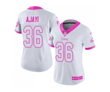 Women Nike Philadelphia Eagles #36 Jay Ajayi White Pink Stitched NFL Limited Rush Fashion Jersey