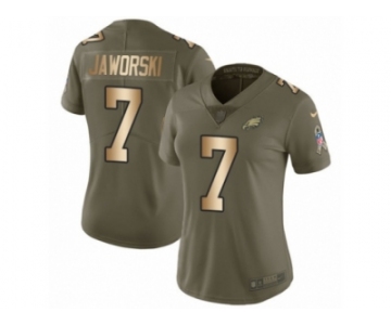 Women Nike Philadelphia Eagles #7 Ron Jaworski Limited Olive Gold 2017 Salute to Service NFL Jersey