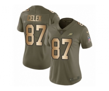 Women Nike Philadelphia Eagles #87 Brent Celek Limited Olive Gold 2017 Salute to Service NFL Jersey