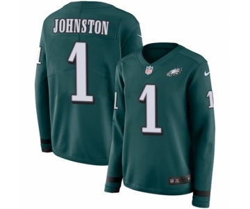 Women's Nike Philadelphia Eagles #1 Cameron Johnston Limited Green Therma Long Sleeve NFL Jersey