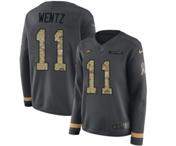 Women's Nike Philadelphia Eagles #11 Carson Wentz Limited Black Salute to Service Therma Long Sleeve NFL Jersey