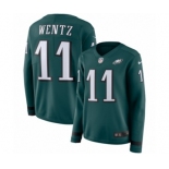 Women's Nike Philadelphia Eagles #11 Carson Wentz Limited Green Therma Long Sleeve NFL Jersey