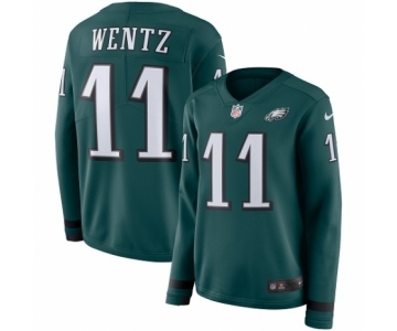 Women's Nike Philadelphia Eagles #11 Carson Wentz Limited Green Therma Long Sleeve NFL Jersey