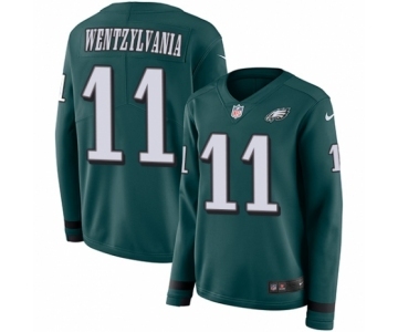 Women's Nike Philadelphia Eagles #11 Carson Wentz Limited Green Therma Long Sleeve Wentzylvania NFL Jersey