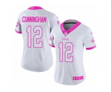 Women's Nike Philadelphia Eagles #12 Randall Cunningham Limited White-Pink Rush Fashion NFL Jersey