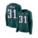 Women's Nike Philadelphia Eagles #31 Jalen Mills Limited Green Therma Long Sleeve NFL Jersey