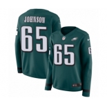 Women's Nike Philadelphia Eagles #65 Lane Johnson Limited Green Therma Long Sleeve NFL Jersey