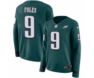 Women's Nike Philadelphia Eagles #9 Nick Foles Limited Green Therma Long Sleeve NFL Jersey