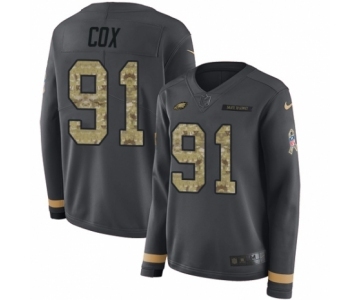 Women's Nike Philadelphia Eagles #91 Fletcher Cox Limited Black Salute to Service Therma Long Sleeve NFL Jersey