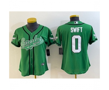 Women's Philadelphia Eagles #0 D’andre Swift Green Cool Base Stitched Baseball Jersey