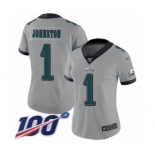 Women's Philadelphia Eagles #1 Cameron Johnston Limited Silver Inverted Legend 100th Season Football Jersey