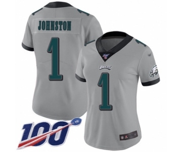 Women's Philadelphia Eagles #1 Cameron Johnston Limited Silver Inverted Legend 100th Season Football Jersey