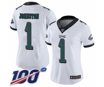 Women's Philadelphia Eagles #1 Cameron Johnston White Vapor Untouchable Limited Player 100th Season Football Jersey