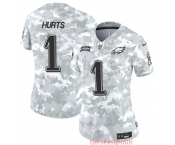 Women's Philadelphia Eagles #1 Jalen Hurts 2024 F.U.S.E Arctic Camo Salute To Service Limited Stitched Jersey