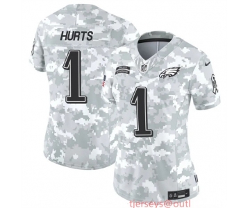 Women's Philadelphia Eagles #1 Jalen Hurts 2024 F.U.S.E Arctic Camo Salute To Service Limited Stitched Jersey