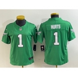 Women's Philadelphia Eagles #1 Jalen Hurts Green 2023 F.U.S.E. Stitched Football Jersey(Run Small)