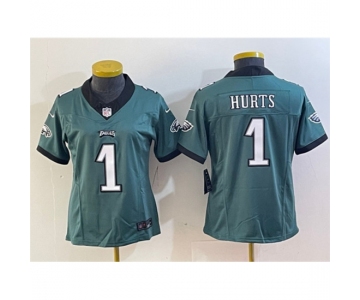 Women's Philadelphia Eagles #1 Jalen Hurts Green 2023 F.U.S.E. Vapor Untouchable Limited Stitched Football Jersey