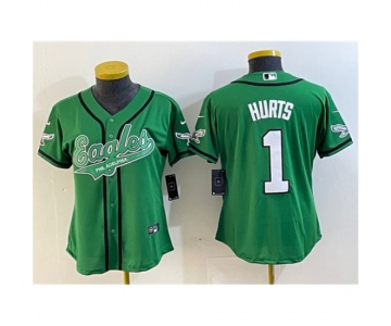 Women's Philadelphia Eagles #1 Jalen Hurts Green Cool Base Stitched Baseball Jersey