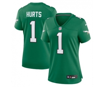 Women's Philadelphia Eagles #1 Jalen Hurts Kelly Green Game Stitched Jersey(Run Small)