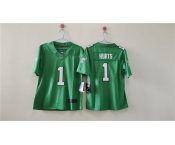 Women's Philadelphia Eagles #1 Jalen Hurts Kelly Green Vapor Stitched Jersey