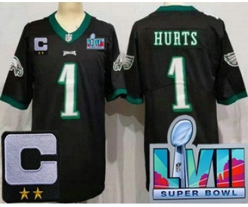 Women's Philadelphia Eagles #1 Jalen Hurts Limited Black C Patch Super Bowl LVII Vapor Jersey