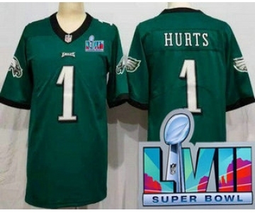 Women's Philadelphia Eagles #1 Jalen Hurts Limited Green Super Bowl LVII Vapor Jersey