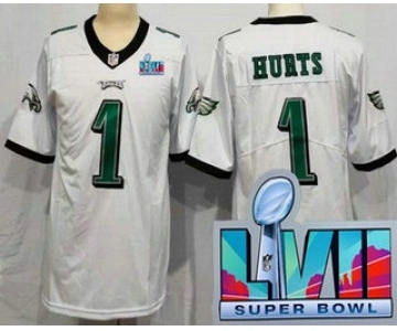 Women's Philadelphia Eagles #1 Jalen Hurts Limited White Super Bowl LVII Vapor Jersey