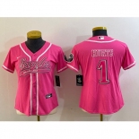 Women's Philadelphia Eagles #1 Jalen Hurts Pink Cool Base Stitched Baseball Jersey