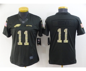 Women's Philadelphia Eagles #11 A. J. Brown Black Salute To Service Stitched Football Jersey