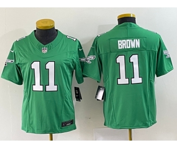 Women's Philadelphia Eagles #11 A. J. Brown Green 2023 F.U.S.E. Stitched Football Jersey(Run Small)