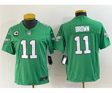 Women's Philadelphia Eagles #11 A. J. Brown Green 2023 F.U.S.E. With C Patch Stitched Football Jersey(Run Small)