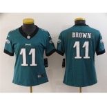 Women's Philadelphia Eagles #11 A. J. Brown Green Vapor Stitched Football Jersey