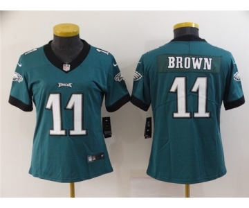 Women's Philadelphia Eagles #11 A. J. Brown Green Vapor Stitched Football Jersey