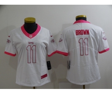 Women's Philadelphia Eagles #11 A. J. Brown Pink White Stitched Football Jersey