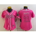 Women's Philadelphia Eagles #11 AJ Brown Pink With Patch Cool Base Stitched Baseball Jersey