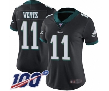 Women's Philadelphia Eagles #11 Carson Wentz Black Alternate Vapor Untouchable Limited Player 100th Season Football Jersey