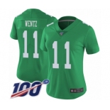 Women's Philadelphia Eagles #11 Carson Wentz Limited Green Rush Vapor Untouchable 100th Season Football Jersey