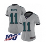 Women's Philadelphia Eagles #11 Carson Wentz Limited Silver Inverted Legend 100th Season Football Jersey