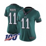 Women's Philadelphia Eagles #11 Carson Wentz Midnight Green Team Color Vapor Untouchable Limited Player 100th Season Football Jersey