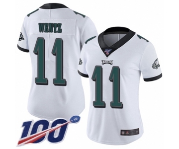 Women's Philadelphia Eagles #11 Carson Wentz White Vapor Untouchable Limited Player 100th Season Football Jersey