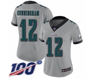 Women's Philadelphia Eagles #12 Randall Cunningham Limited Silver Inverted Legend 100th Season Football Jersey