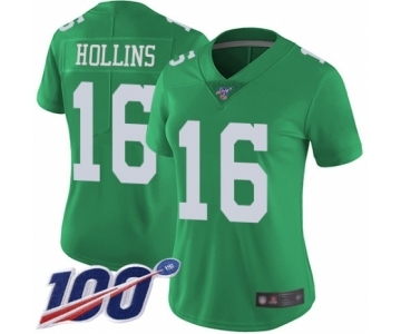 Women's Philadelphia Eagles #16 Mack Hollins Limited Green Rush Vapor Untouchable 100th Season Football Jersey