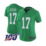 Women's Philadelphia Eagles #17 Alshon Jeffery Limited Green Rush Vapor Untouchable 100th Season Football Jersey