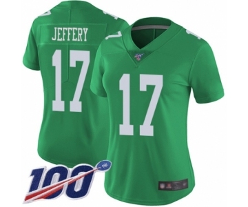 Women's Philadelphia Eagles #17 Alshon Jeffery Limited Green Rush Vapor Untouchable 100th Season Football Jersey