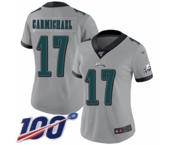 Women's Philadelphia Eagles #17 Harold Carmichael Limited Silver Inverted Legend 100th Season Football Jersey