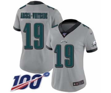 Women's Philadelphia Eagles #19 JJ Arcega-Whiteside Limited Silver Inverted Legend 100th Season Football Jersey