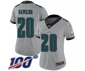 Women's Philadelphia Eagles #20 Brian Dawkins Limited Silver Inverted Legend 100th Season Football Jersey