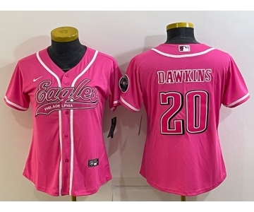 Women's Philadelphia Eagles #20 Brian Dawkins Pink With Patch Cool Base Stitched Baseball Jersey