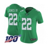 Women's Philadelphia Eagles #22 Sidney Jones Limited Green Rush Vapor Untouchable 100th Season Football Jersey